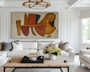 Large Wabi-Sabi Abstract Geometric Canvas Wall Art Textured Oil Painting for Dining Room Decor