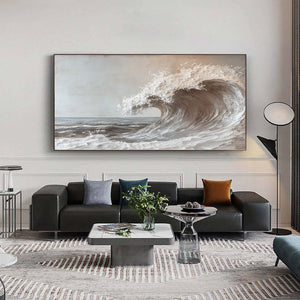 Large Coastal Ocean Wave Canvas Wall Art Contemporary Seascape Painting for Home Decor
