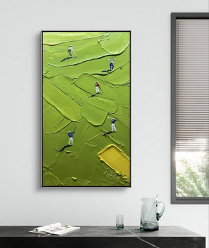 Large Golfers Textured Green Golf Course Hand-Painted Oil Painting Sport Canvas Wall Art for Living Room & Office Decor
