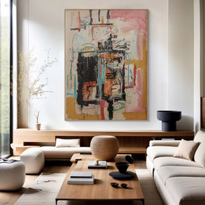 Large Modern Graffiti Canvas Wall Art | Vibrant Multi-color Abstract Painting for Bedroom Decor