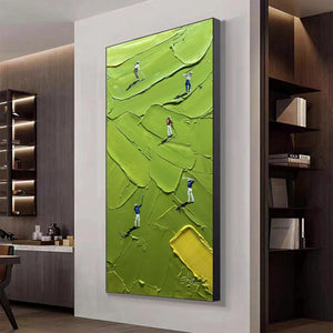 Large Golfers Textured Green Golf Course Hand-Painted Oil Painting Sport Canvas Wall Art for Living Room & Office Decor