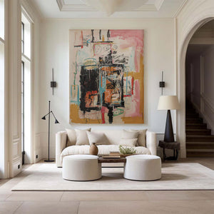 Large Modern Graffiti Canvas Wall Art | Vibrant Multi-color Abstract Painting for Bedroom Decor