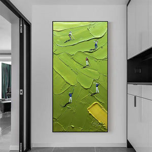 Large Golfers Textured Green Golf Course Hand-Painted Oil Painting Sport Canvas Wall Art for Living Room & Office Decor