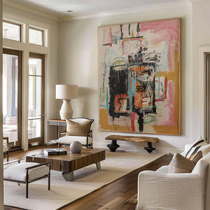 Large Modern Graffiti Canvas Wall Art | Vibrant Multi-color Abstract Painting for Bedroom Decor