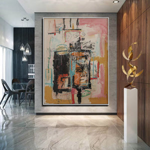 Large Modern Graffiti Canvas Wall Art | Vibrant Multi-color Abstract Painting for Bedroom Decor