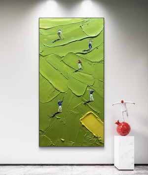 Large Golfers Textured Green Golf Course Hand-Painted Oil Painting Sport Canvas Wall Art for Living Room & Office Decor