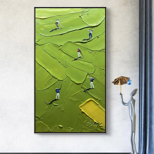 Large Golfers Textured Green Golf Course Hand-Painted Oil Painting Sport Canvas Wall Art for Living Room & Office Decor