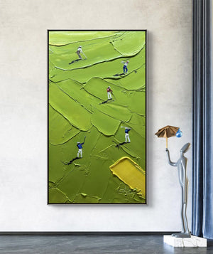 Large Golfers Textured Green Golf Course Hand-Painted Oil Painting Sport Canvas Wall Art for Living Room & Office Decor