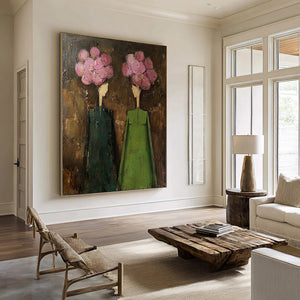 Large Modern Floral Oil Painting Textured Canvas Wall Art for Living Room and Foyer Statement Decor