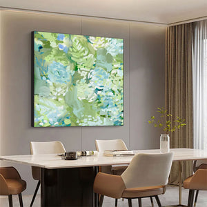 Large Modern Textured Green Flower Canvas Wall Art Creative Botanical Painting for Interior Decor