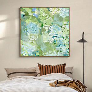 Large Modern Textured Green Flower Canvas Wall Art Creative Botanical Painting for Interior Decor