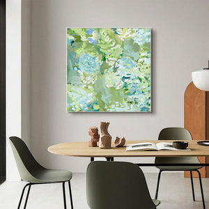 Large Modern Textured Green Flower Canvas Wall Art Creative Botanical Painting for Interior Decor