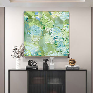 Large Modern Textured Green Flower Canvas Wall Art Creative Botanical Painting for Interior Decor