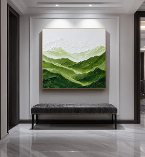 Large Contemporary Mountain Landscape Canvas Wall Art Modern Green Nature Painting