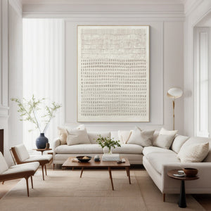Large Vertical 3D Textured Line & Dot Canvas Wall Art Minimalist Neutral Art for Living Room Decor