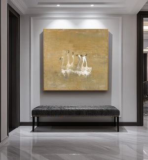 Large Contemporary Swan Oil Painting Hand Painted Canvas Animal Wall Art for Modern Interior Decor