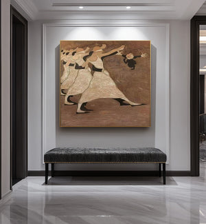 Large Minimalist Whimsical Dance Scene Canvas Wall Art Textured Oil Painting for Entryway & Living Room Decor