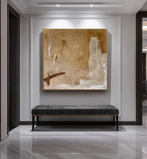 Large Neutral Abstract Oil Painting Modern Beige Canvas Wall Art for Living Room Decor
