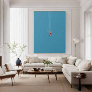 Modern Abstract Diving Figure Textured Canvas Wall Art Wabi-Sabi Textured Painting for Bedroom & Entryway Decor