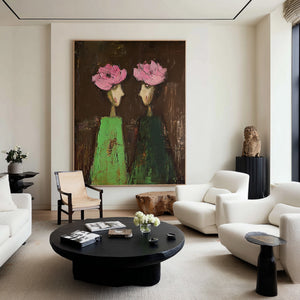 Large Luxury Floral Portrait Oil Painting Hand Painted Canvas Wall Art for Upscale Home Decor