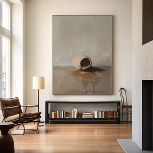Large Serene Wabi-Sabi Spilled Pot Canvas Wall Art Textured Still Life Oil Painting for Modern Home Decor