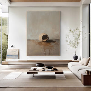 Large Serene Wabi-Sabi Spilled Pot Canvas Wall Art Textured Still Life Oil Painting for Modern Home Decor