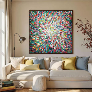 Large Contemporary Organic Colorful Canvas Wall Art Luxury Hand-Painted Textured Art for Home