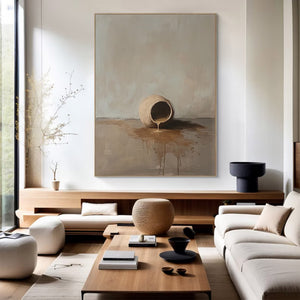 Large Serene Wabi-Sabi Spilled Pot Canvas Wall Art Textured Still Life Oil Painting for Modern Home Decor