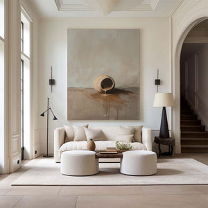 Large Serene Wabi-Sabi Spilled Pot Canvas Wall Art Textured Still Life Oil Painting for Modern Home Decor