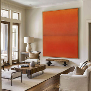 Large Hand Painted Abstract Art – Vibrant Orange Canvas Painting for Contemporary Living Room and Office Decor