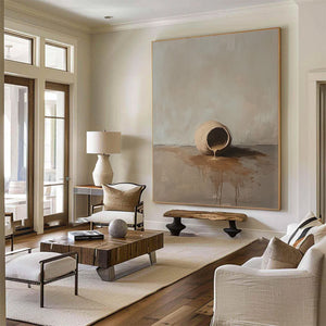 Large Serene Wabi-Sabi Spilled Pot Canvas Wall Art Textured Still Life Oil Painting for Modern Home Decor