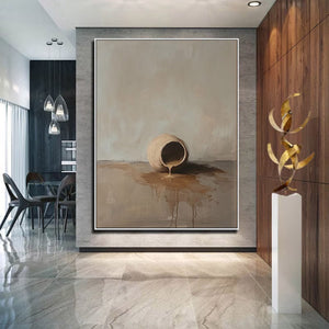 Large Serene Wabi-Sabi Spilled Pot Canvas Wall Art Textured Still Life Oil Painting for Modern Home Decor