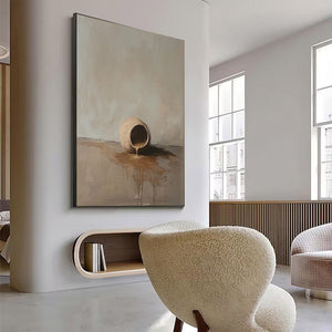 Large Serene Wabi-Sabi Spilled Pot Canvas Wall Art Textured Still Life Oil Painting for Modern Home Decor
