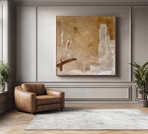 Large Neutral Abstract Oil Painting Modern Beige Canvas Wall Art for Living Room Decor