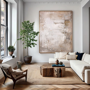 Large Contemporary Neutral Abstract Canvas Wall Art Minimalist Beige Painting for Interior Decor