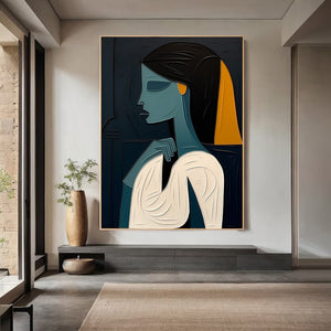 Large Abstract Woman Portrait Canvas Wall Art Modern Figurative Painting for Living Room Decor