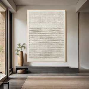 Large Vertical 3D Textured Line & Dot Canvas Wall Art Minimalist Neutral Art for Living Room Decor