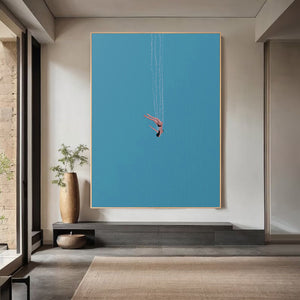 Modern Abstract Diving Figure Textured Canvas Wall Art Wabi-Sabi Textured Painting for Bedroom & Entryway Decor