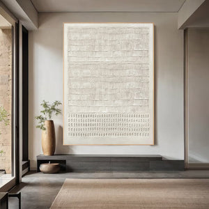 Large Minimalist Textured Dot Grid Canvas Wall Art Textured Painting for Dining Room & Hallway Decor