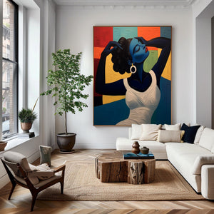 Large Textured Oil Painting - Original Hand Painted Abstract Lady Portrait with Heavy Impasto Decor