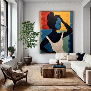 Large Geometric Oil Painting - Abstract Portrait Art on Canvas Hand Painted for Contemporary Interior
