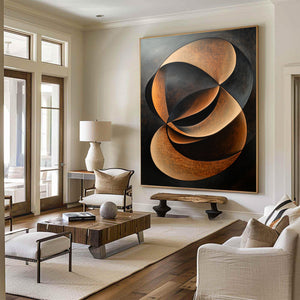 Large Abstract Geometric Circle Hand-Painted Oil Painting Wabi-Sabi Canvas Wall Art for Living Room Decor