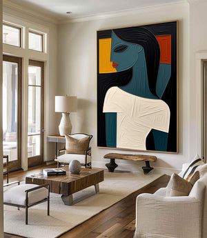 Large Modern Woman Portrait Painting Abstract Figurative Canvas Wall Art for Contemporary Home Decor