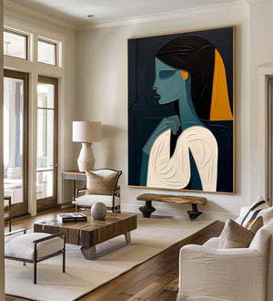 Large Abstract Woman Portrait Canvas Wall Art Modern Figurative Painting for Living Room Decor