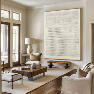 Large Vertical 3D Textured Line & Dot Canvas Wall Art Minimalist Neutral Art for Living Room Decor
