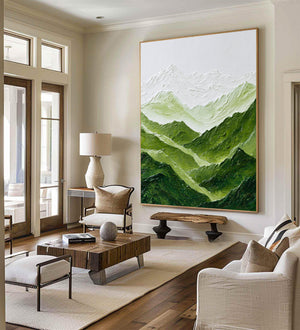 Large Contemporary Mountain Landscape Canvas Wall Art Modern Green Nature Painting