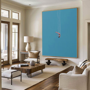 Modern Abstract Diving Figure Textured Canvas Wall Art Wabi-Sabi Textured Painting for Bedroom & Entryway Decor