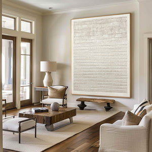 Large Contemporary Relief Linear Textured Canvas Wall Art Light Luxury Neutral Art for Home & Gallery Decor