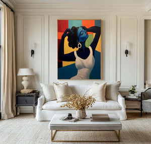 Large Textured Oil Painting - Original Hand Painted Abstract Lady Portrait with Heavy Impasto Decor