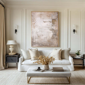 Large Contemporary Neutral Abstract Canvas Wall Art Minimalist Beige Painting for Interior Decor